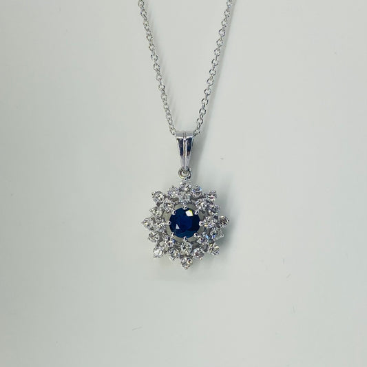 18ct White Gold Sapphire & Diamond Cluster Pendant - John Ross Jewellers