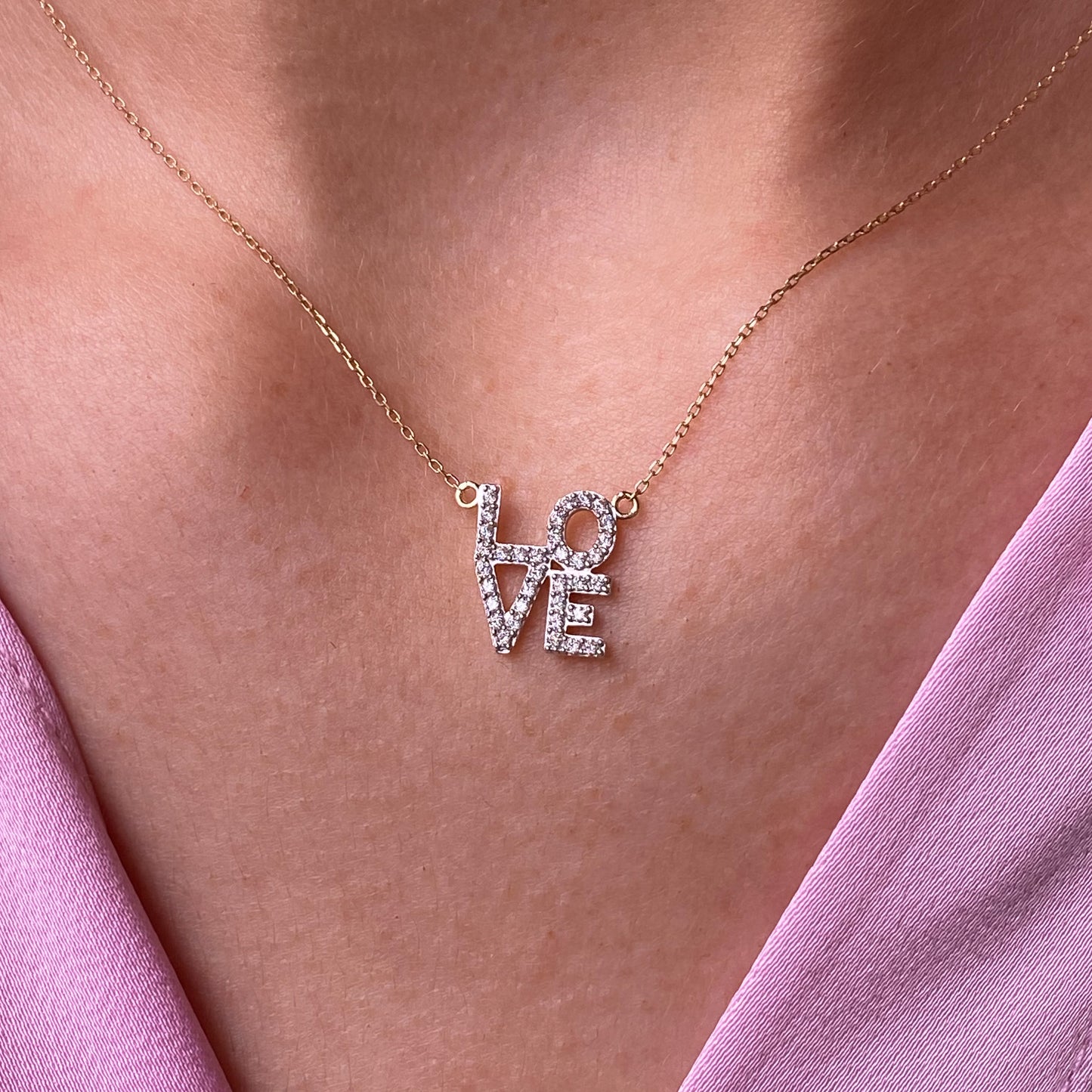 14ct Gold CZ Love Necklace - John Ross Jewellers