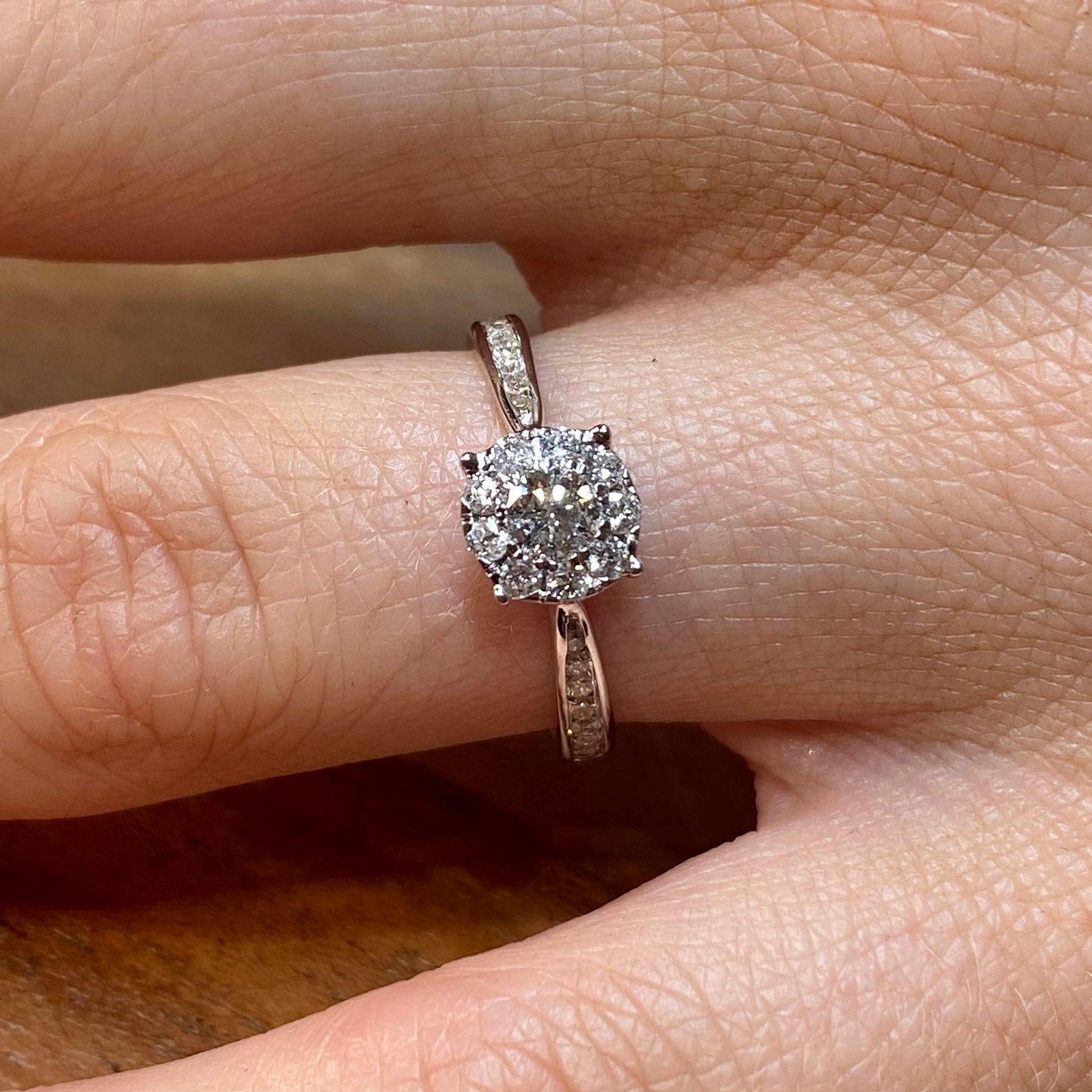 18ct White Gold 0.50ct GH SI2 Diamond Solitaire Cluster Ring | Diamond Shoulders - John Ross Jewellers