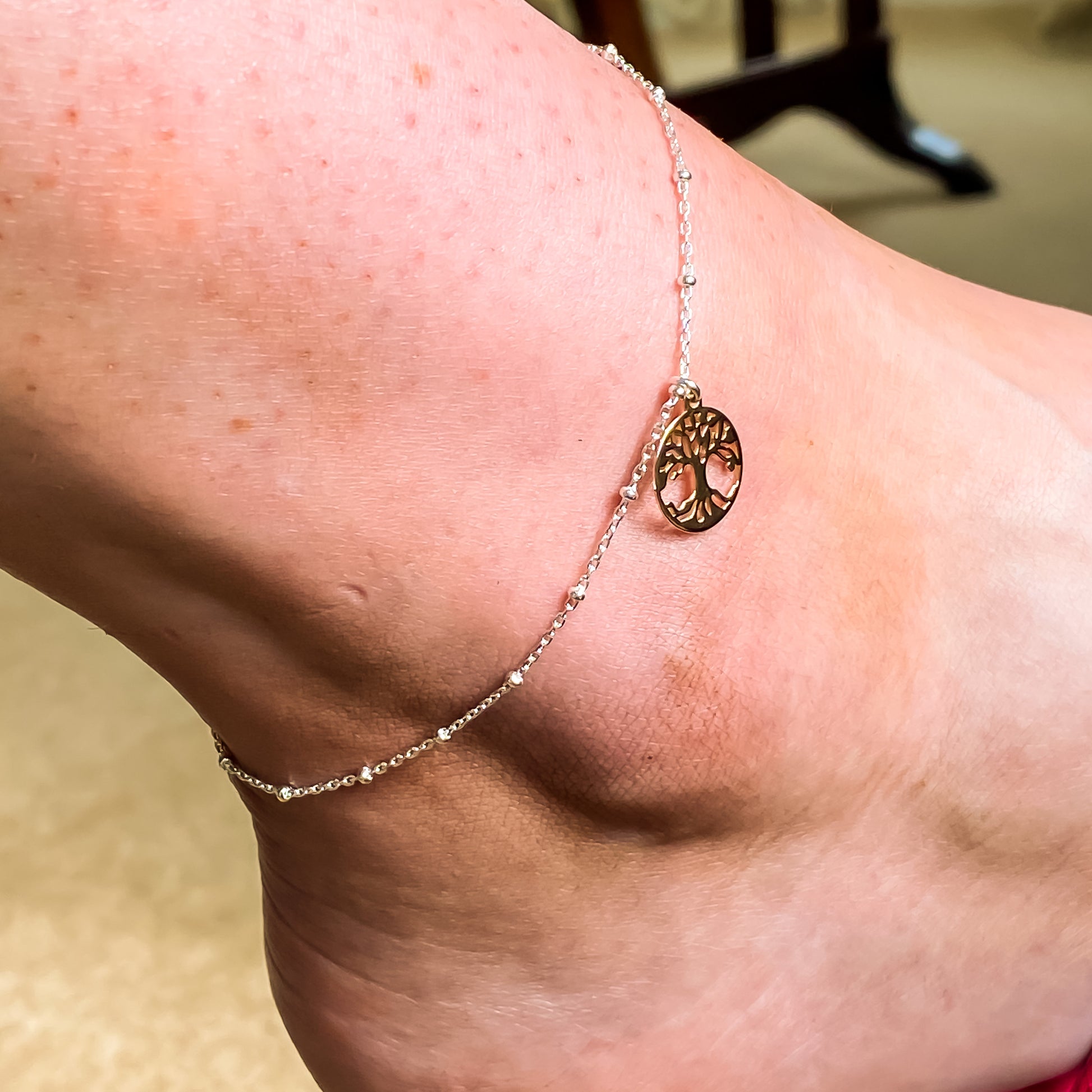 Silver Anklet - Rose Tree of Life Charm | 25cm - John Ross Jewellers