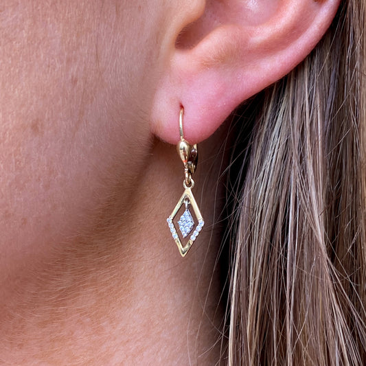 9ct Gold CZ Kite Drop Earrings | German Wires - John Ross Jewellers