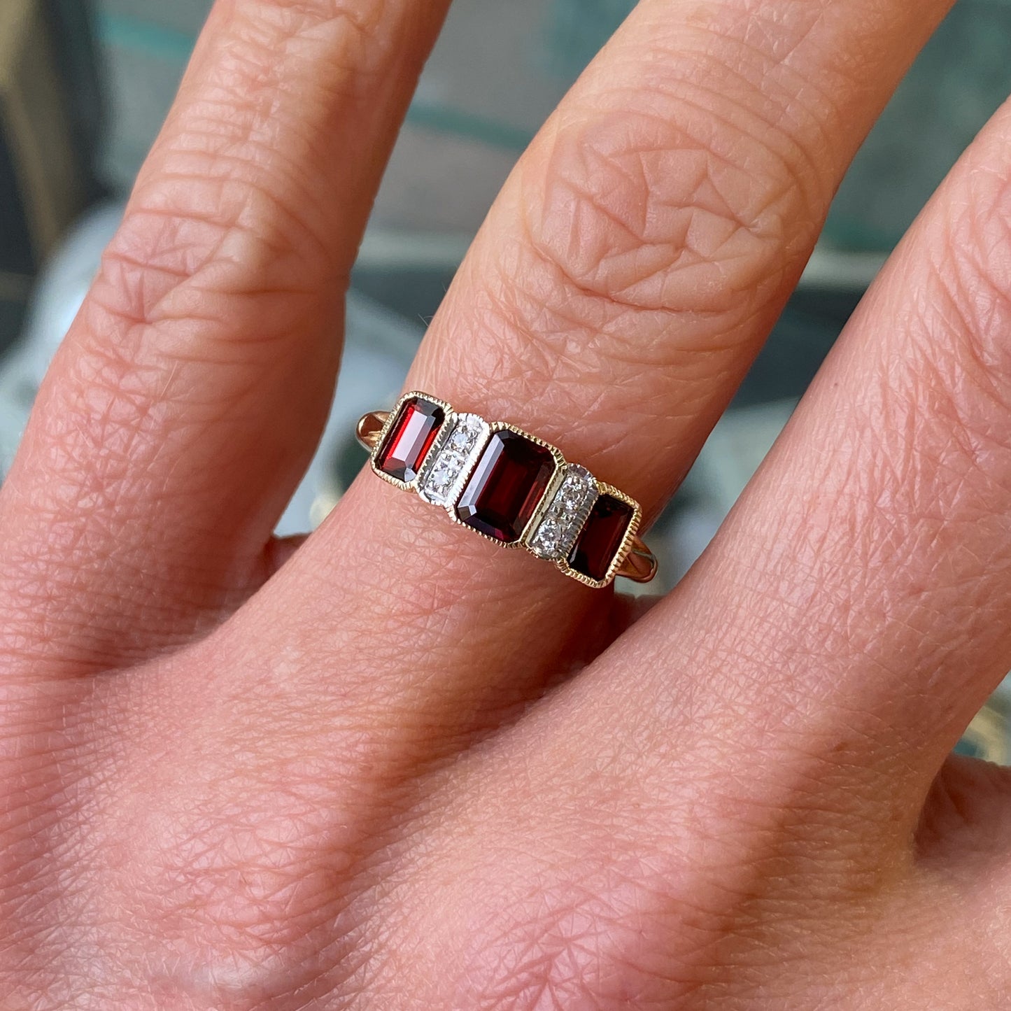 9ct Gold Garnet & Diamond Ring | John Ross Jewellers