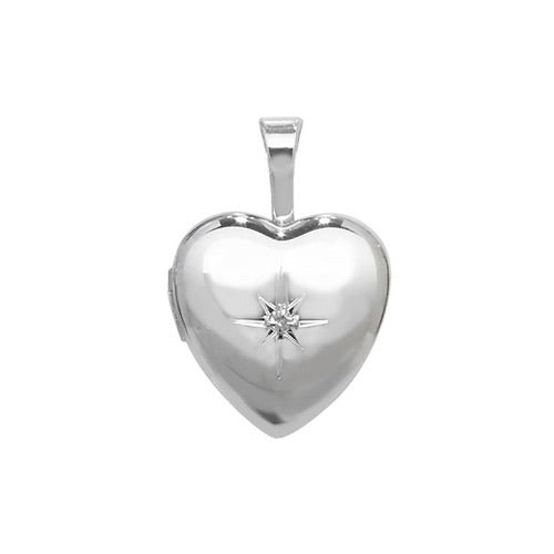 Silver Tiny Diamond Set Heart Locket and Chain - John Ross Jewellers