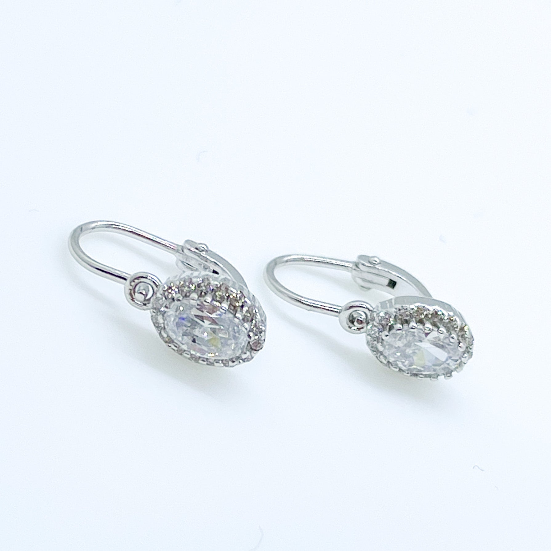 Silver Oval CZ Halo Drop Earrings - John Ross Jewellers