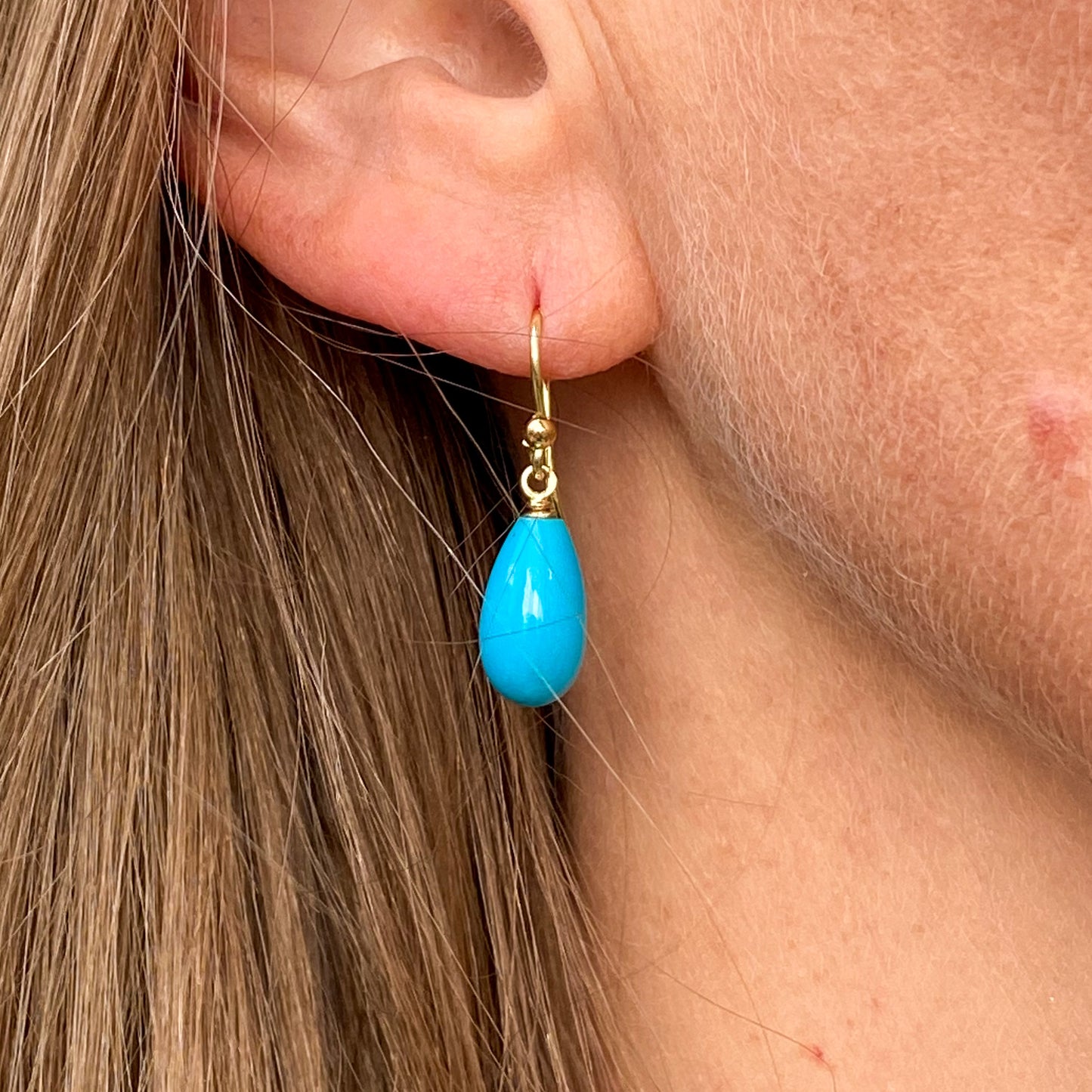 18ct Gold Turquoise Drop Earrings | French Wires - John Ross Jewellers