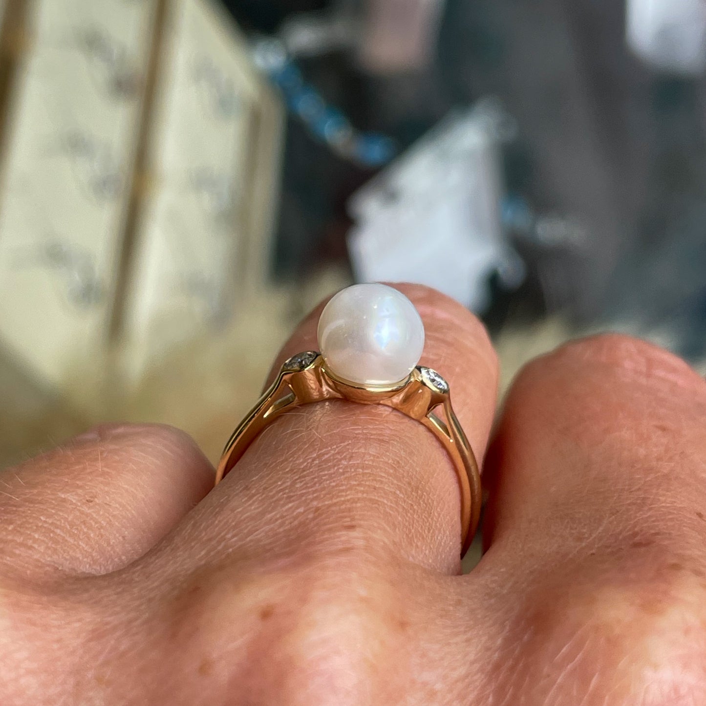 9ct Gold Cultured Pearl & Diamond Ring 0.10ct - John Ross Jewellers