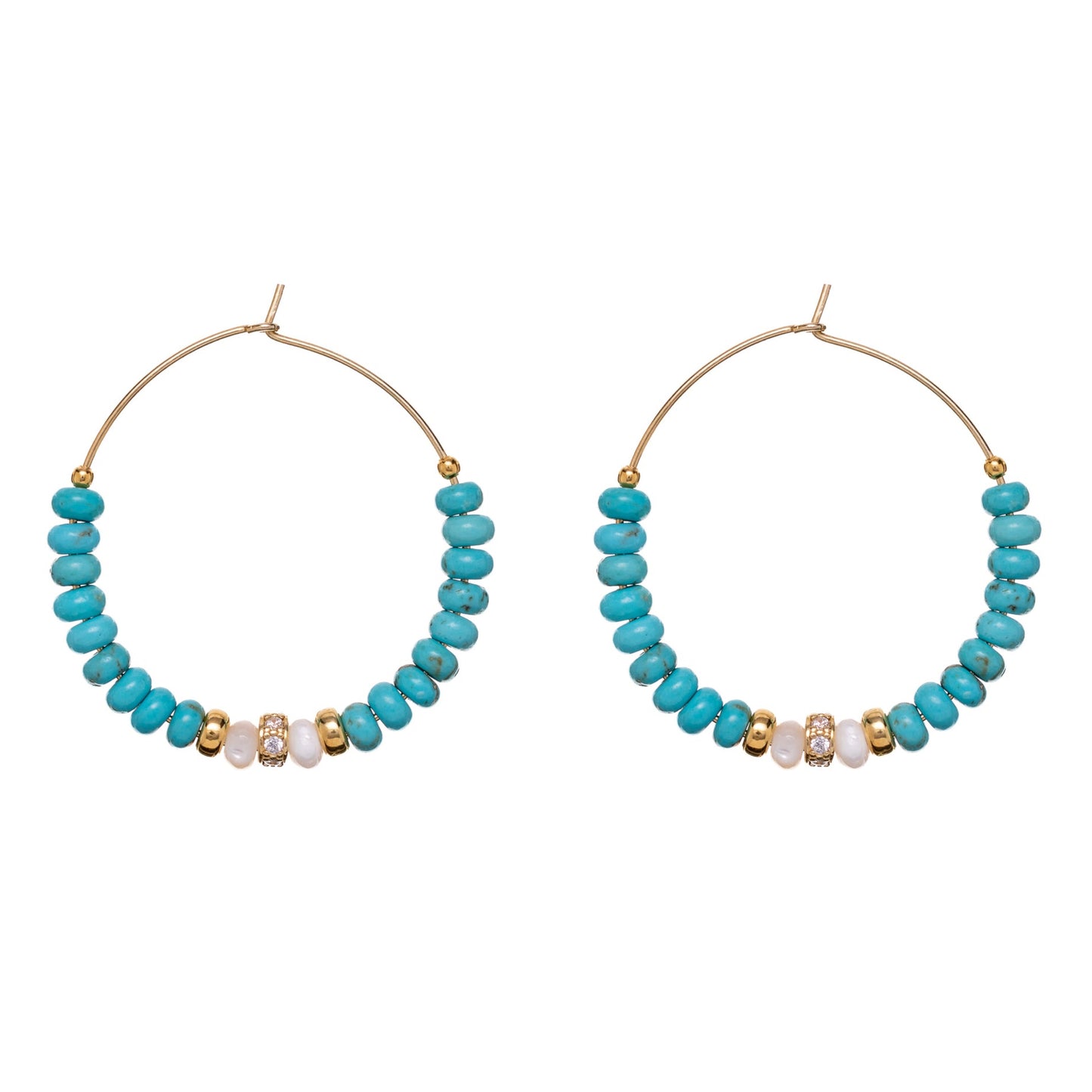 Sunshine Turquoise, Mother of Pearl & CZ Hoop Earrings | 36mm - John Ross Jewellers