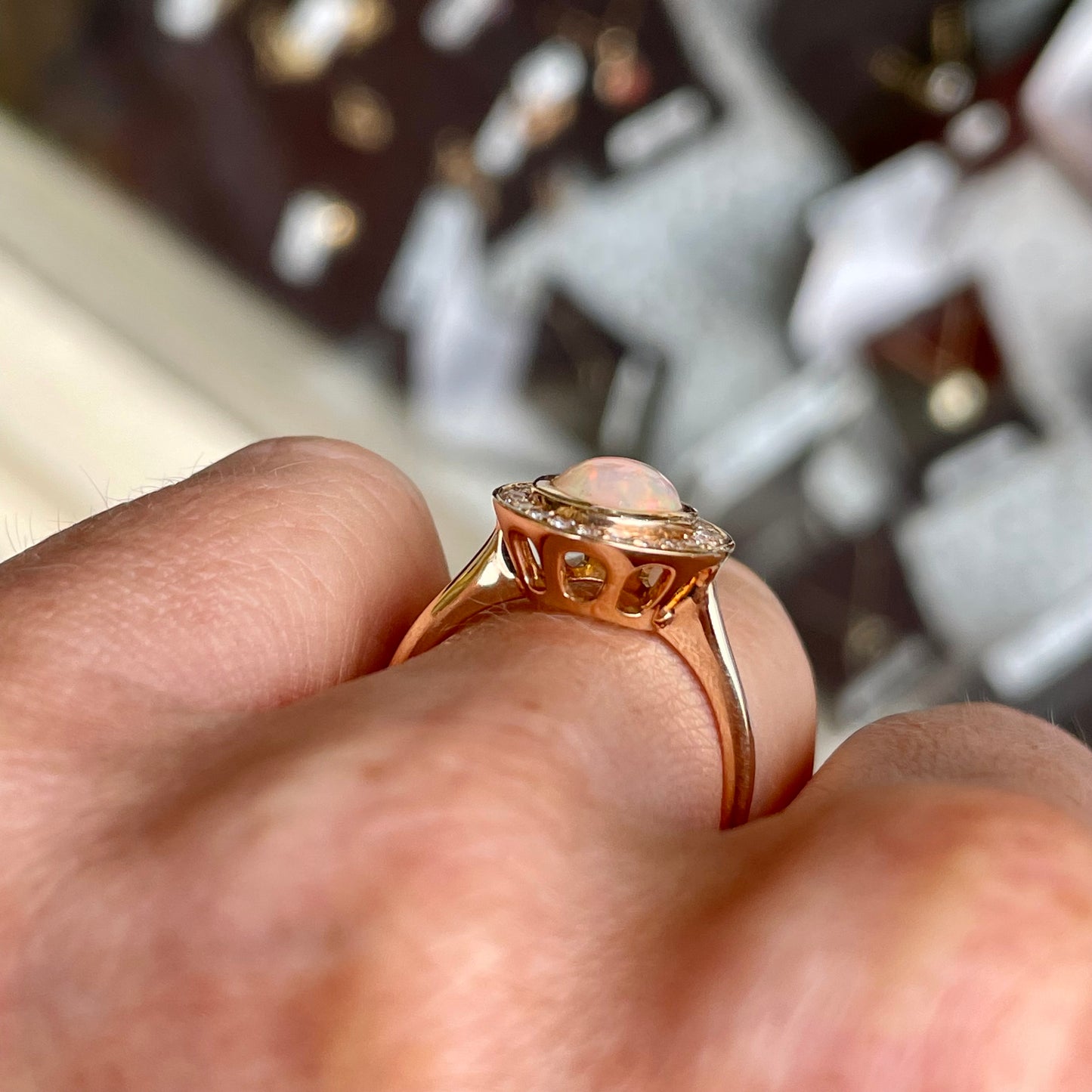 18ct Rose Gold Gem Opal & Diamond Ring - John Ross Jewellers