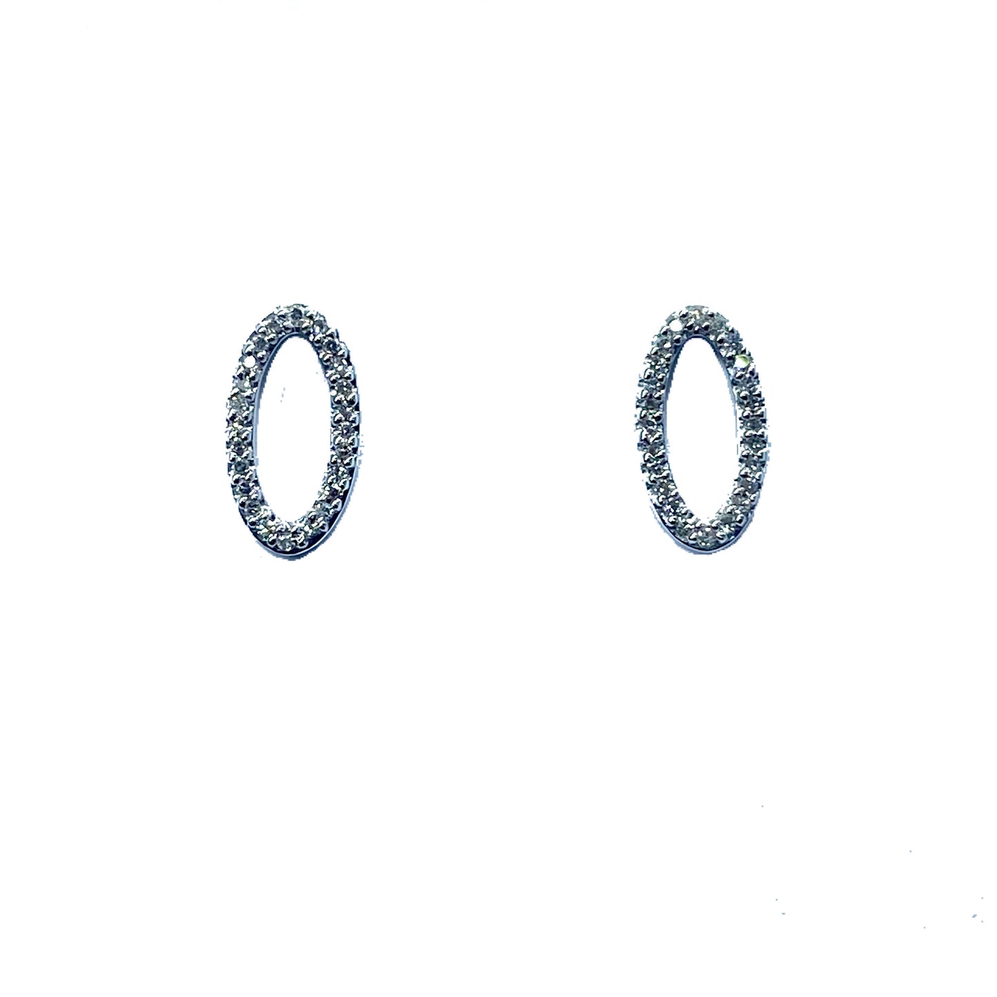 9ct White Gold Open Oval Diamond Set Earrings - John Ross Jewellers