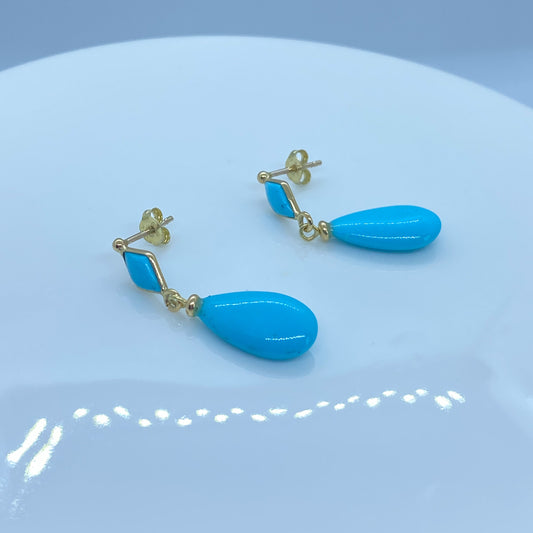 18ct Gold Turquoise Drop Earrings - John Ross Jewellers