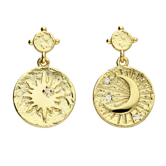 SUNSHINE CZ Moon & Star Disc Drop Earrings - John Ross Jewellers