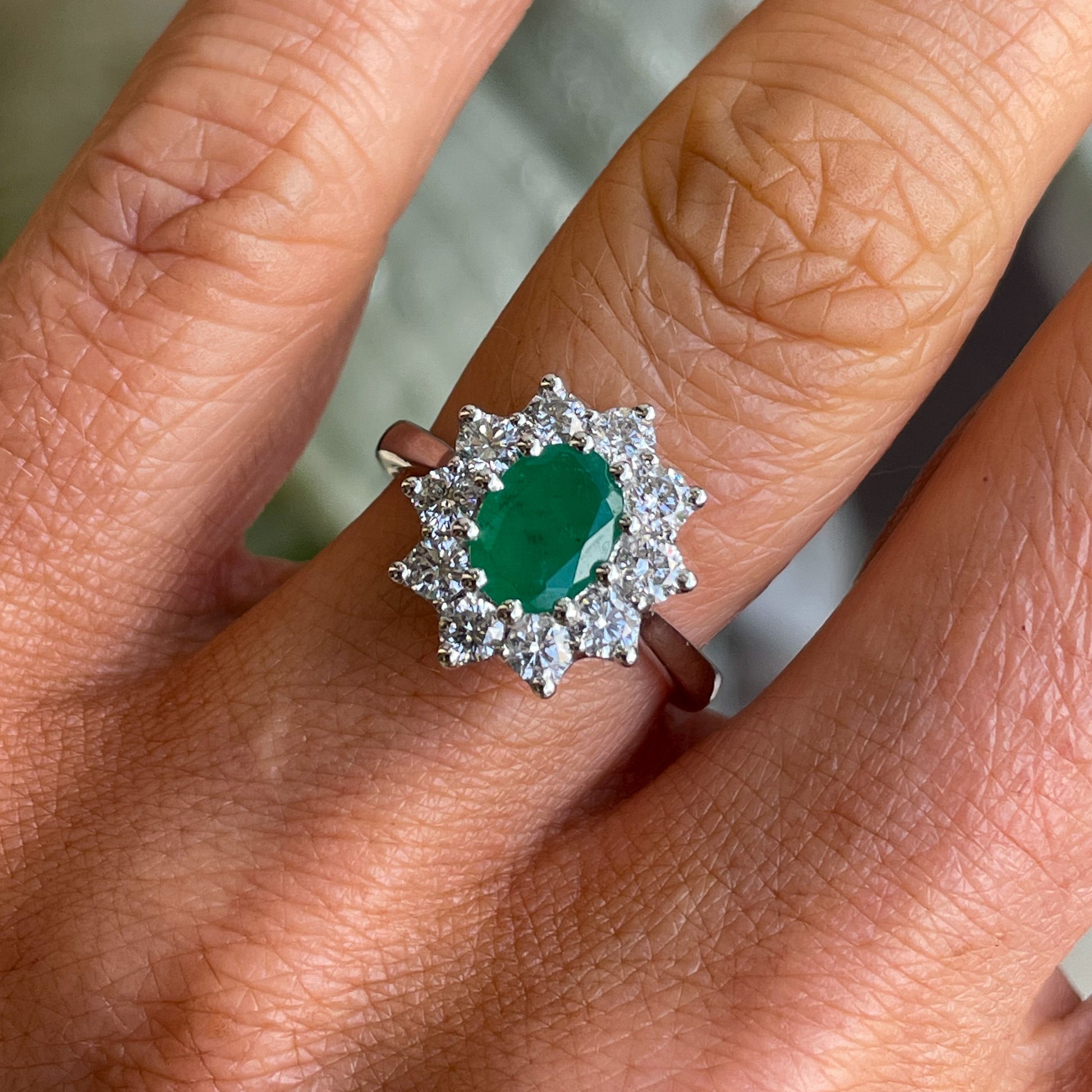 18ct White Gold Emerald & Diamond Ring - John Ross Jewellers