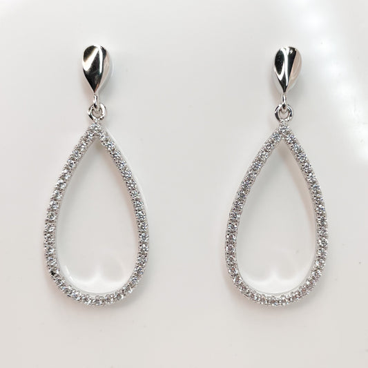 Silver Open Teardrop CZ Drop Earrings - John Ross Jewellers