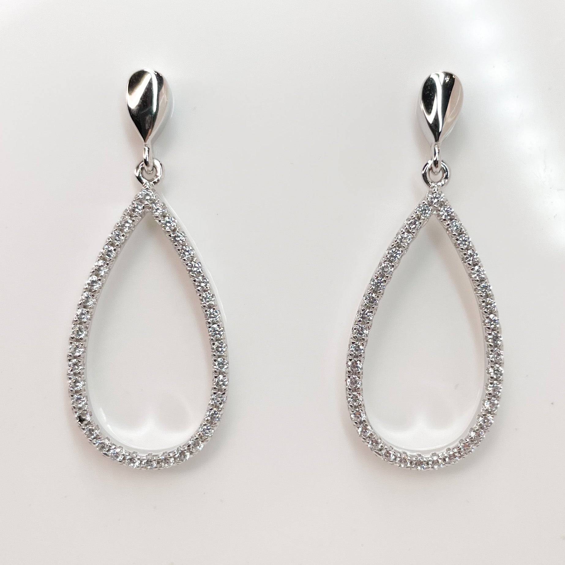 Silver Open Teardrop CZ Drop Earrings - John Ross Jewellers