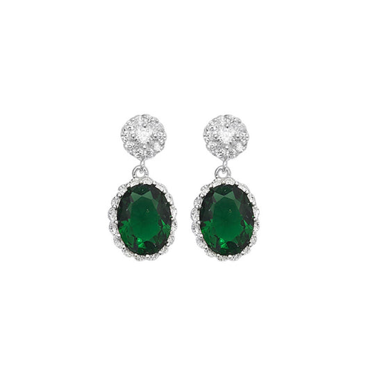 Silver Green & CZ Oval Cluster Drop Earrings - John Ross Jewellers