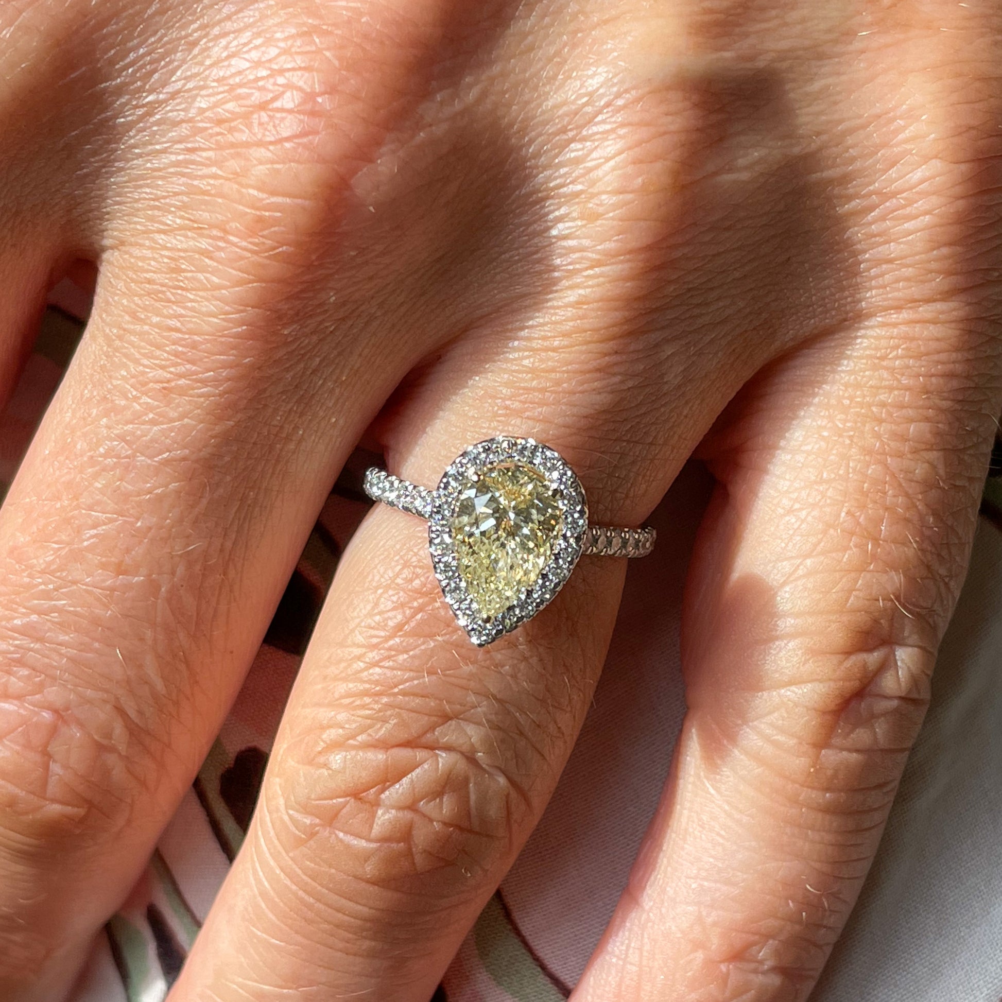 Platinum Light Yellow Pear Cut Diamond Solitaire Ring | 2.02ct - John Ross Jewellers