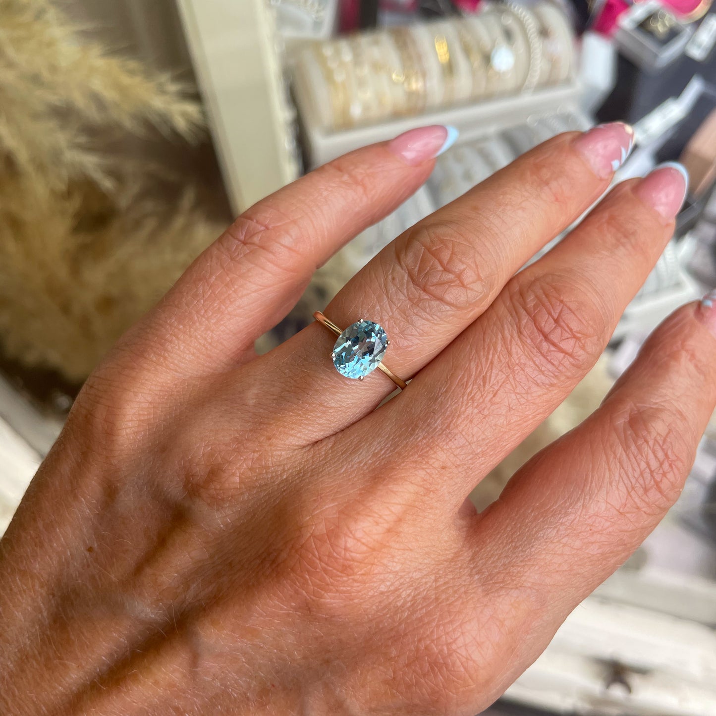 9ct Gold Oval Solitaire Ring - Sky Blue Topaz - John Ross Jewellers