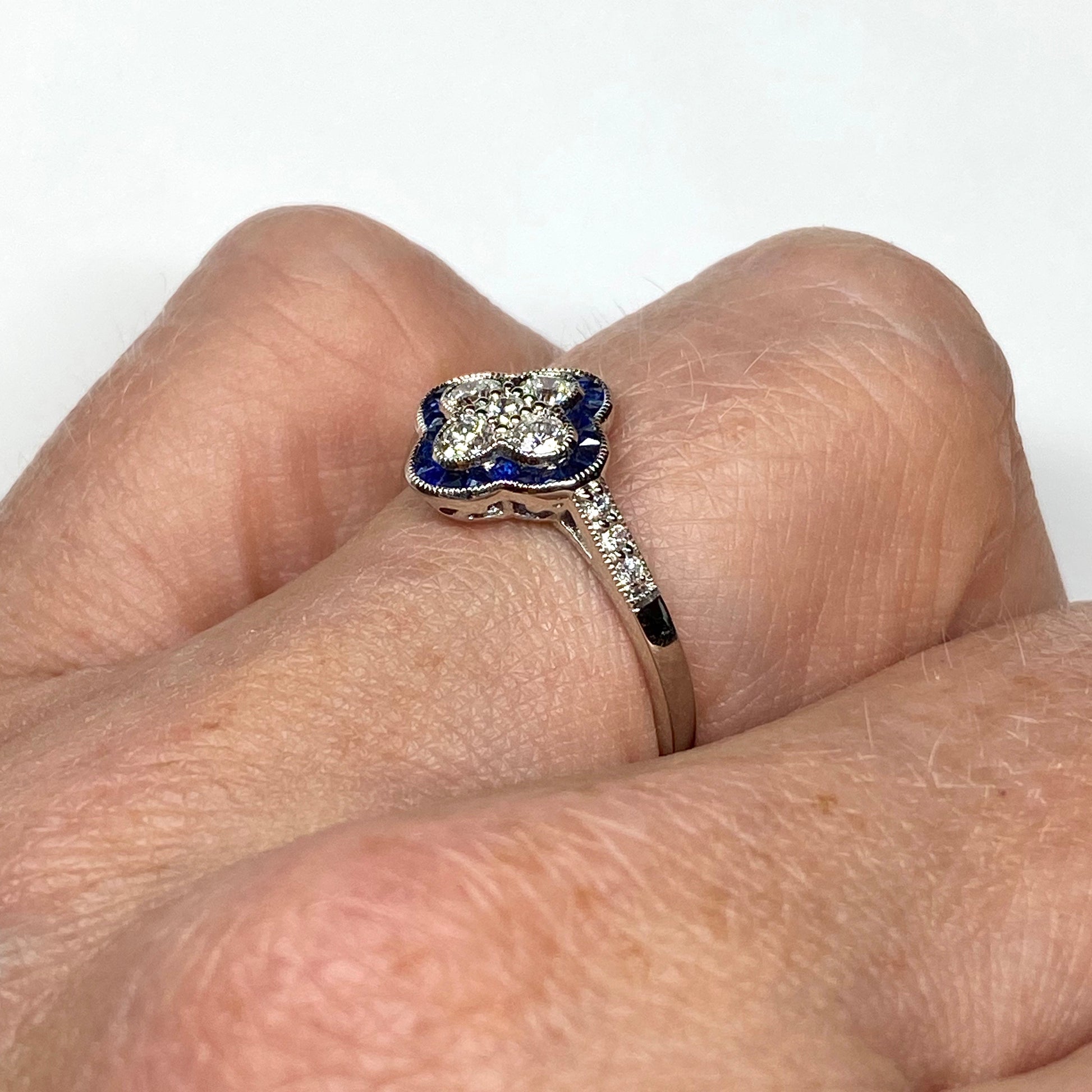 Platinum Diamond & Sapphire Quatrefoil Ring - John Ross Jewellers