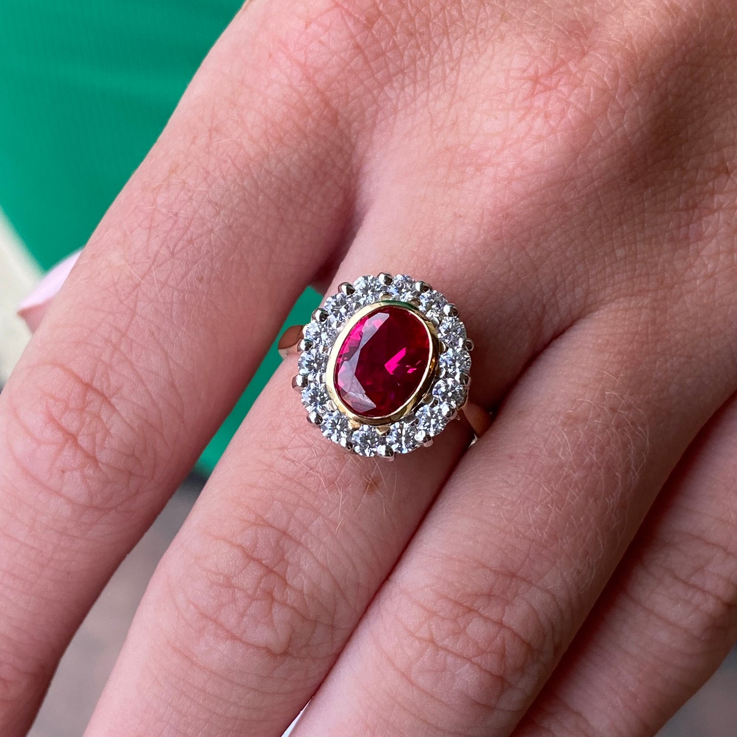 9ct Gold Created Ruby & CZ Cluster Ring - John Ross Jewellers