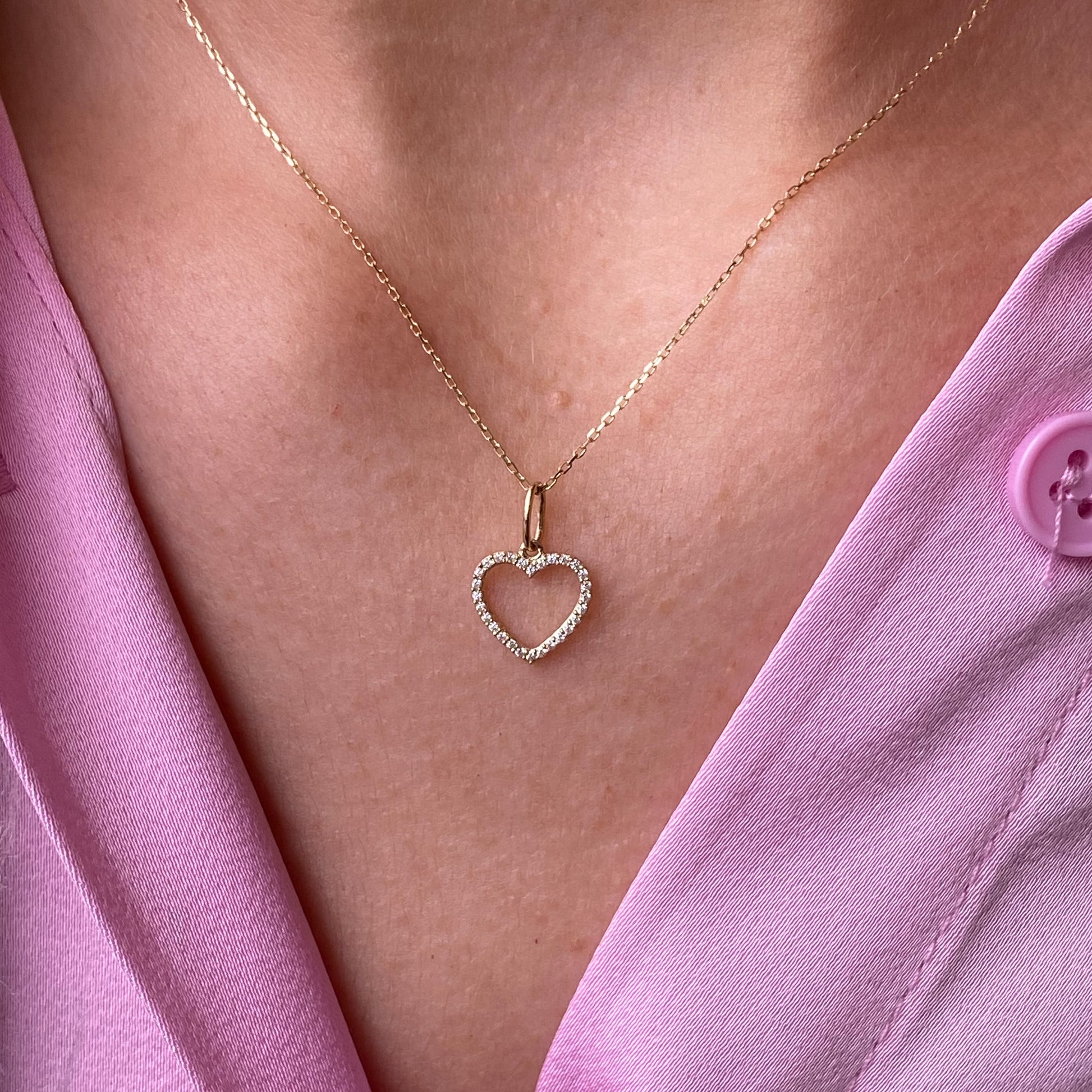 14ct Gold Open Heart CZ Pendant Necklace - John Ross Jewellers