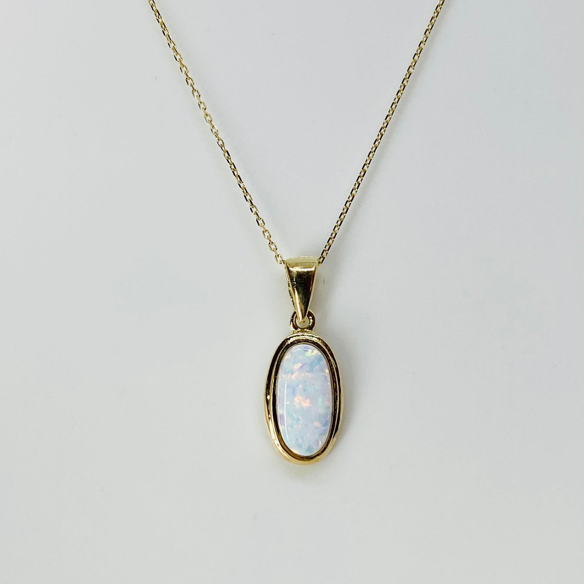 9ct Gold Oval Opalique Pendant Necklace - John Ross Jewellers
