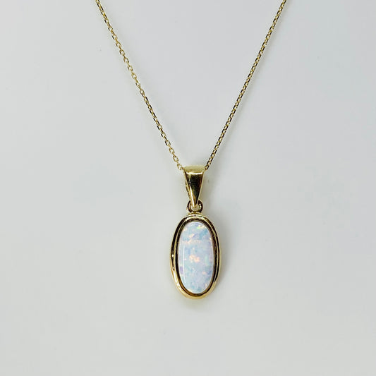 9ct Gold Oval Opalique Pendant Necklace - John Ross Jewellers