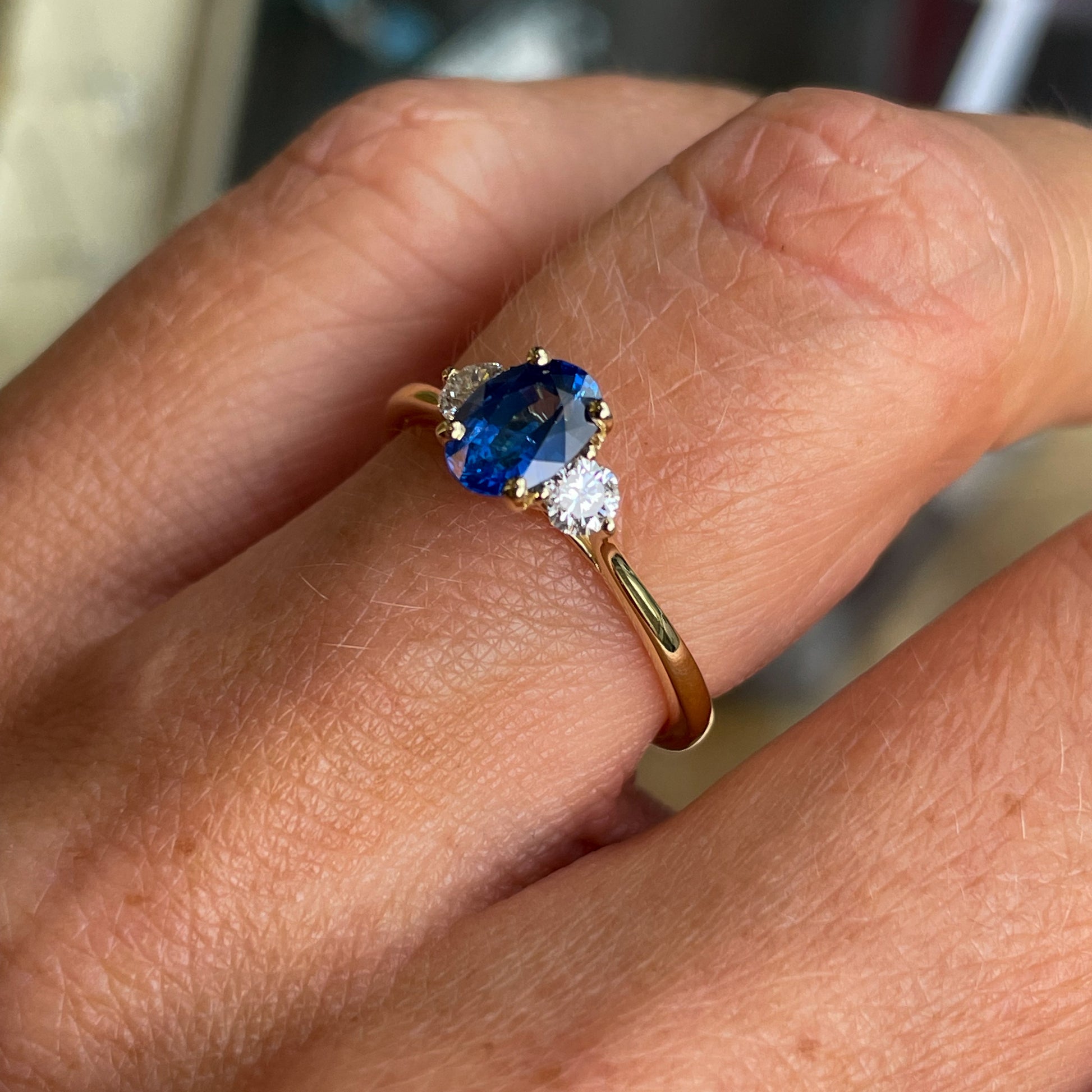 18ct Gold Sapphire & Diamond Engagement Ring | 0.81ct + 0.25ct - John Ross Jewellers