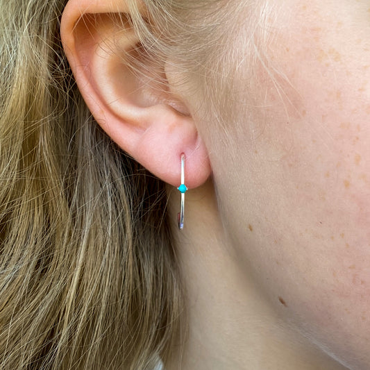 Silver Synthetic Turquoise Solitaire J Hoop Earrings | 19mm - John Ross Jewellers