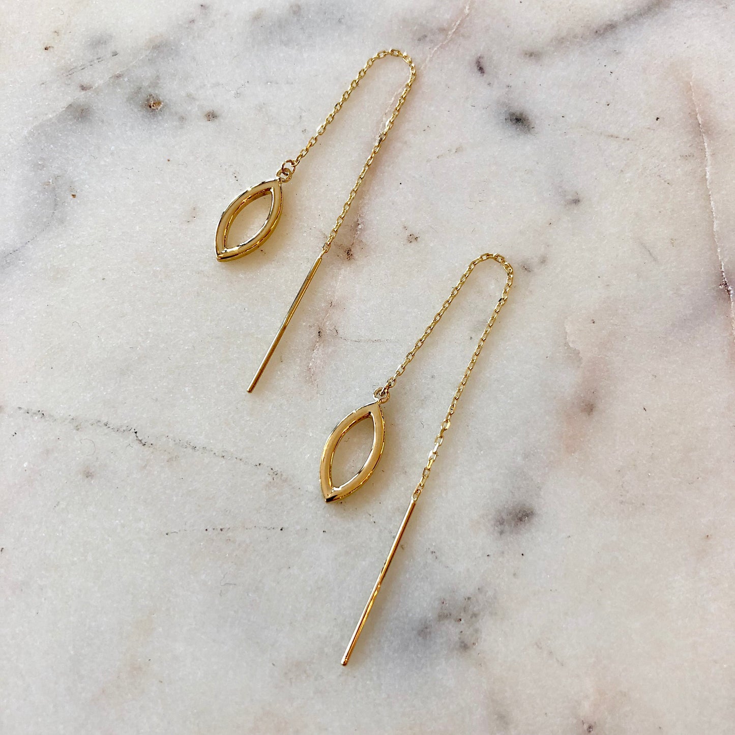 9ct Gold Open Leaf Pull-through Earrings - John Ross Jewellers