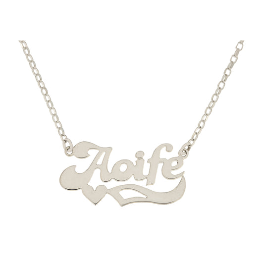 Silver Name Plate Necklace with Heart Underline - John Ross Jewellers