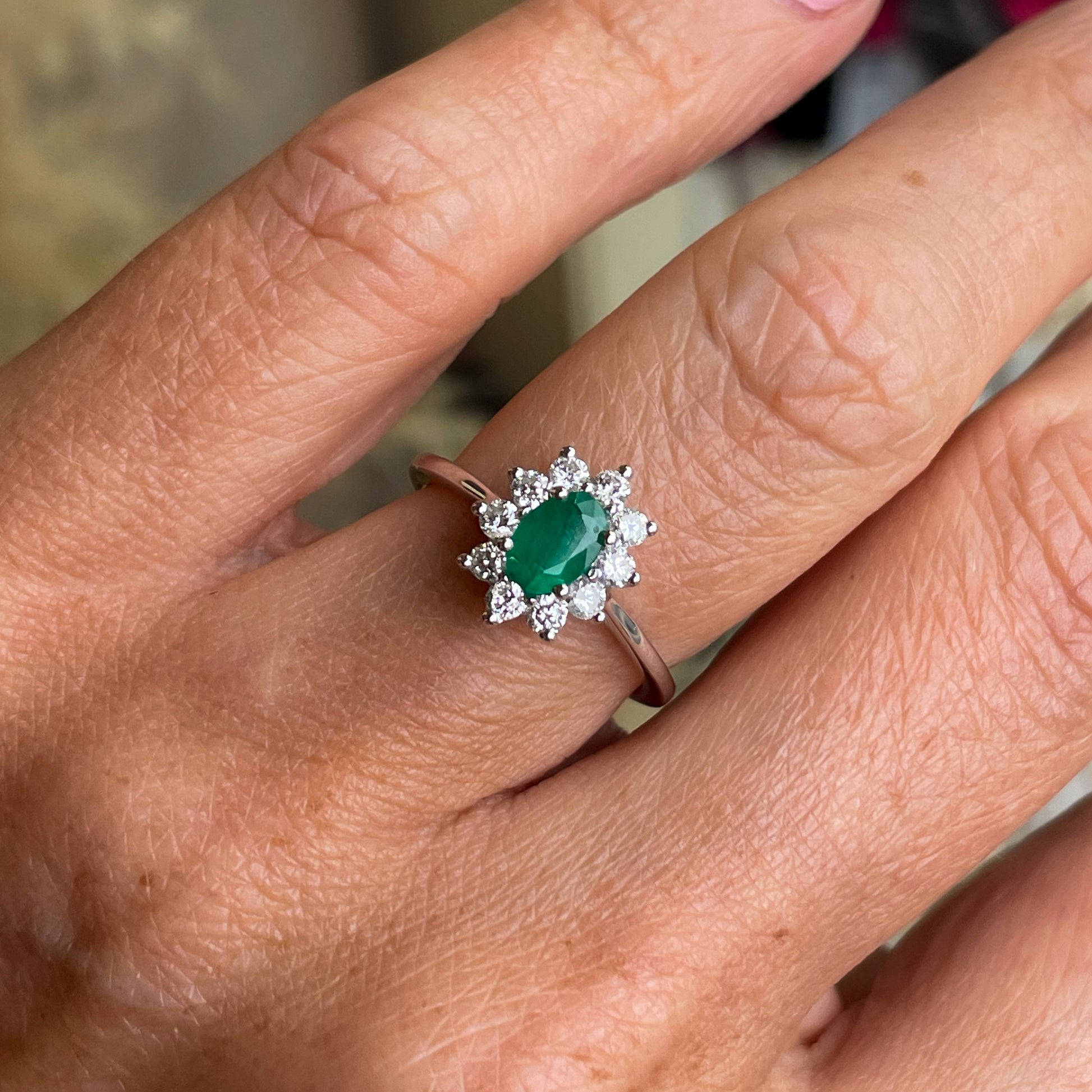 Platinum Emerald & Diamond Engagement Ring | 0.45ct + 0.38ct - John Ross Jewellers