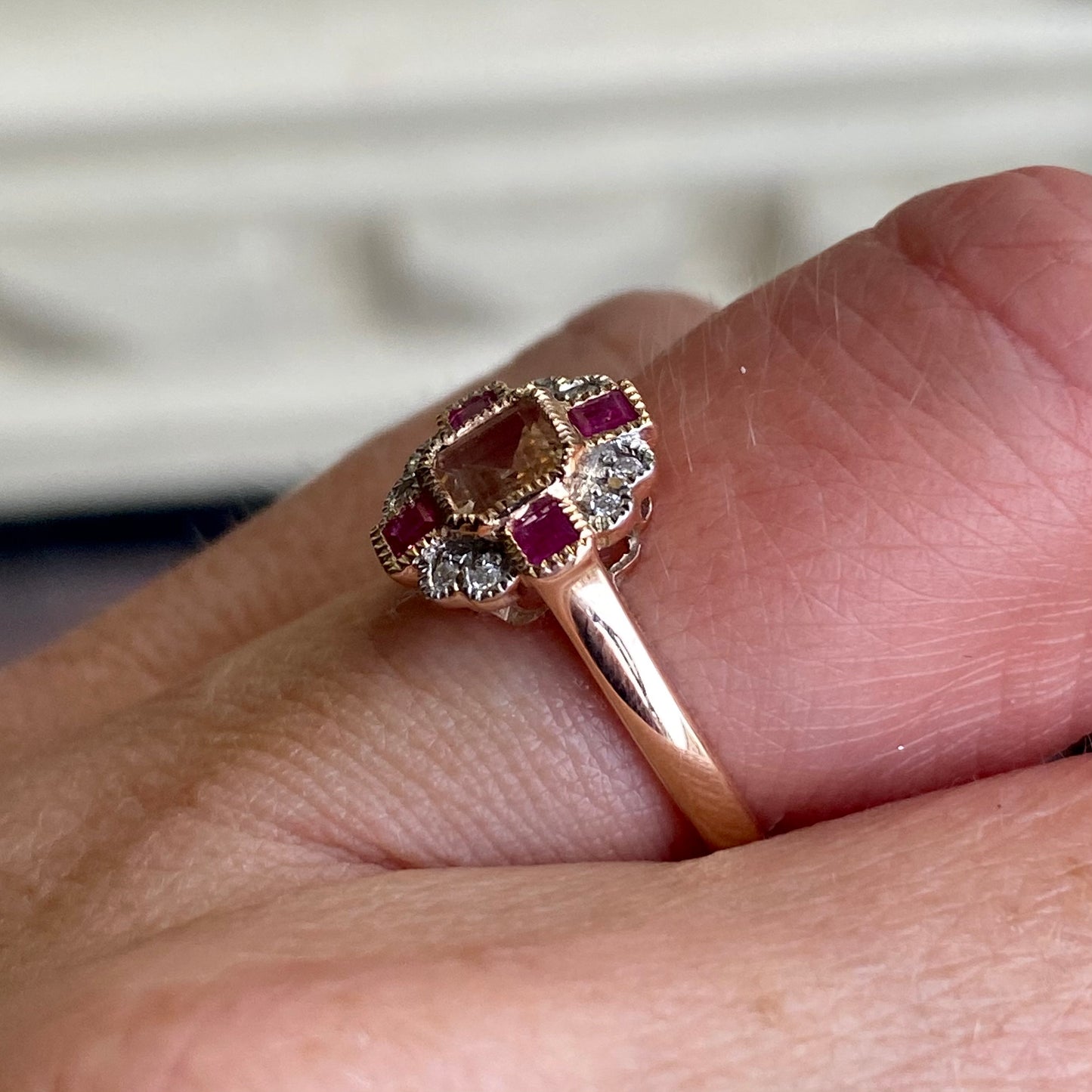 9ct Rose Gold Morganite, Ruby & Diamond Ring - John Ross Jewellers