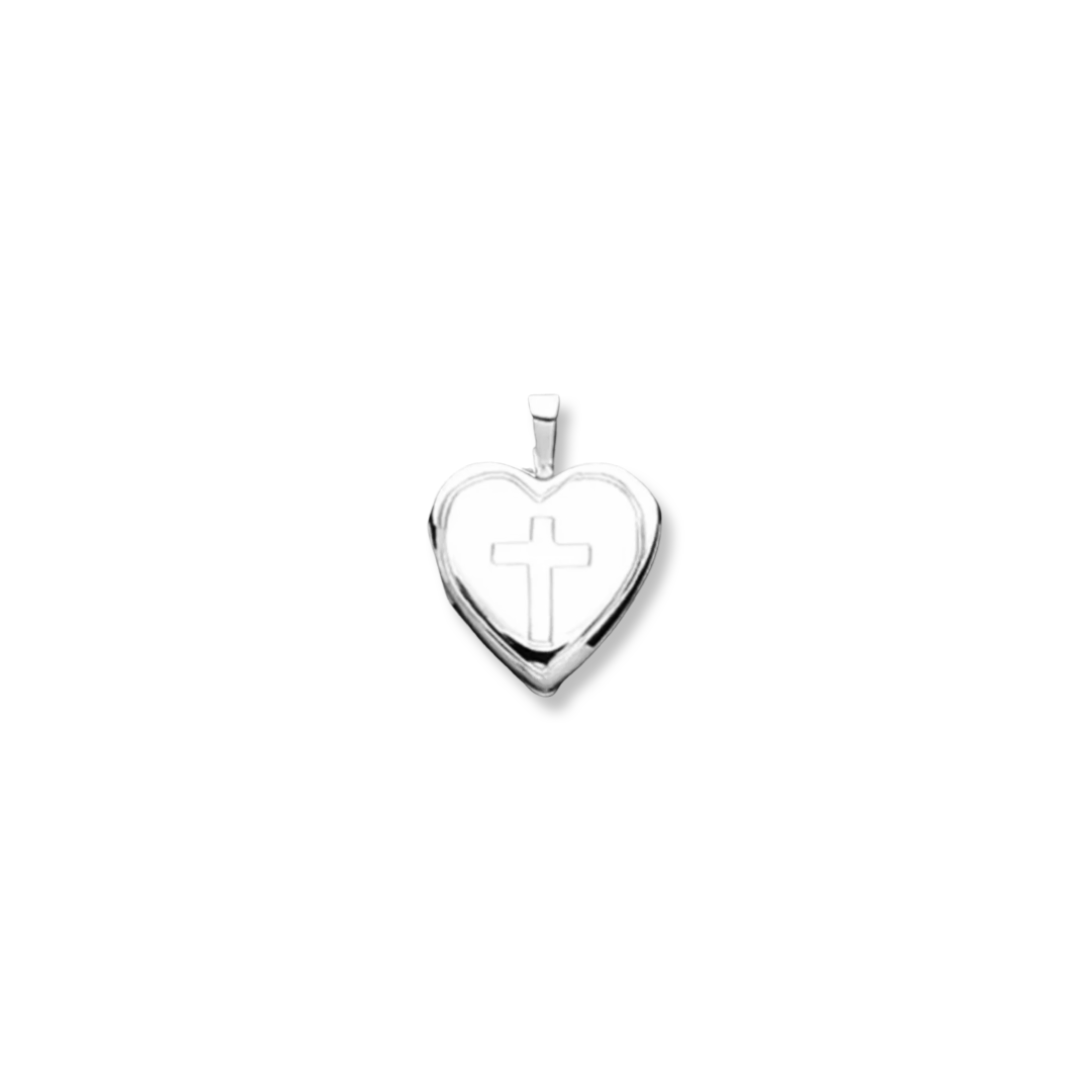 Silver Heart with Cross Locket Necklace | 10mm - John Ross Jewellers