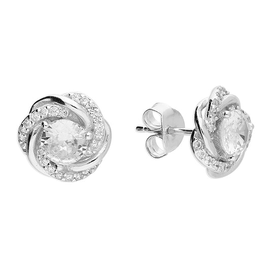Silver CZ Swirl Stud Earrings - John Ross Jewellers