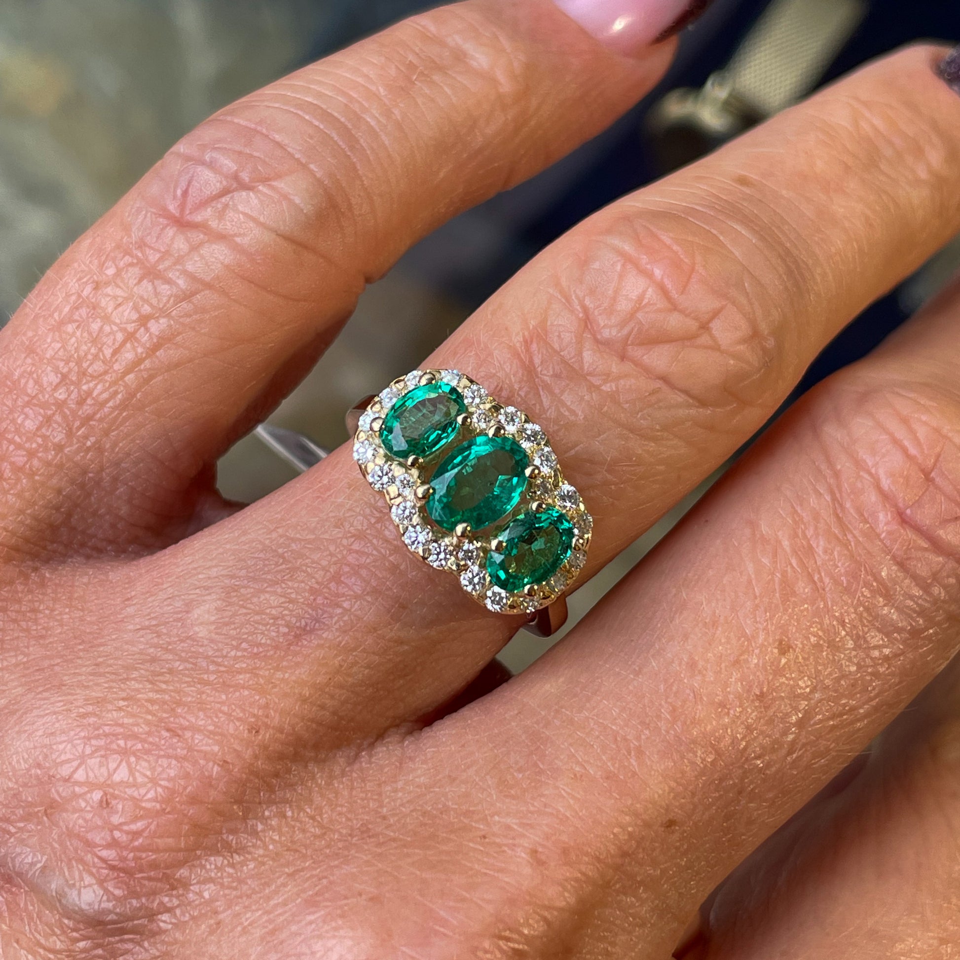 18ct Gold Emerald & Diamond Garland Ring - John Ross Jewellers