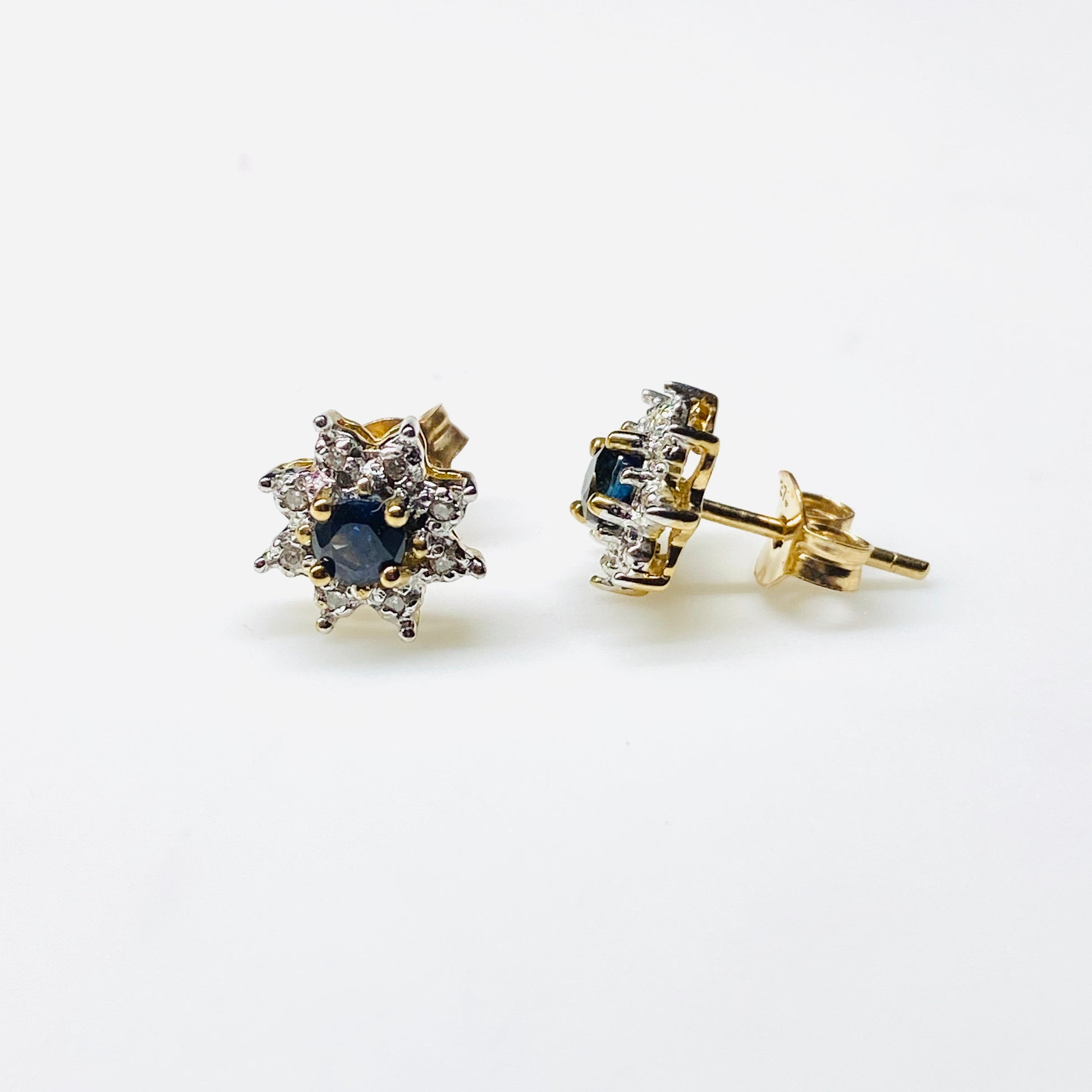 9ct Gold Sapphire & Diamond Stud Earrings - John Ross Jewellers