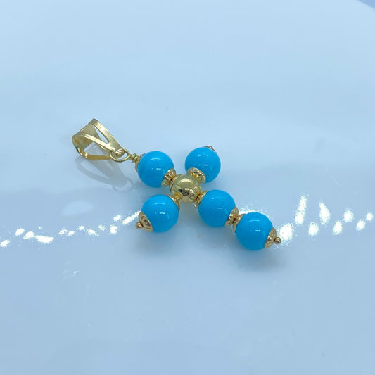 18ct Gold Turquoise Cross Pendant - John Ross Jewellers