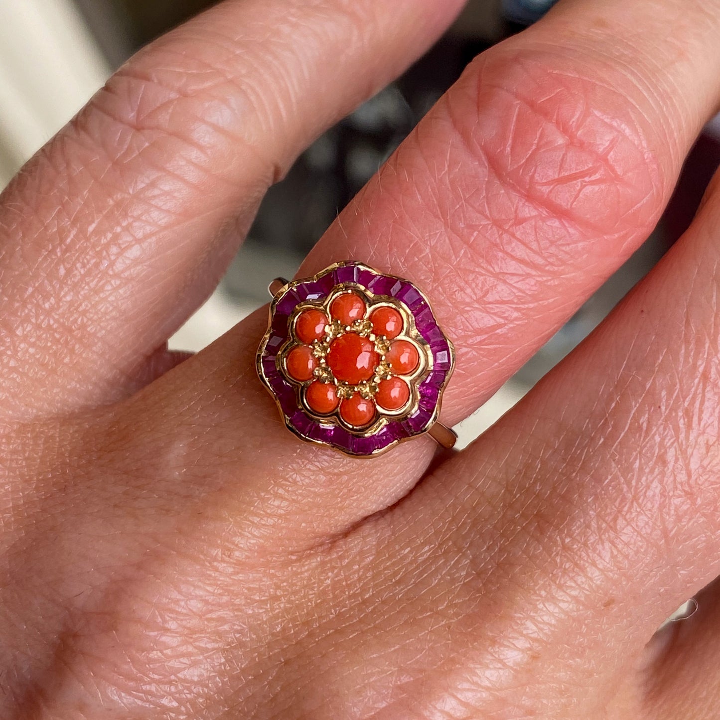 9ct Gold Coral & Ruby Ring - John Ross Jewellers