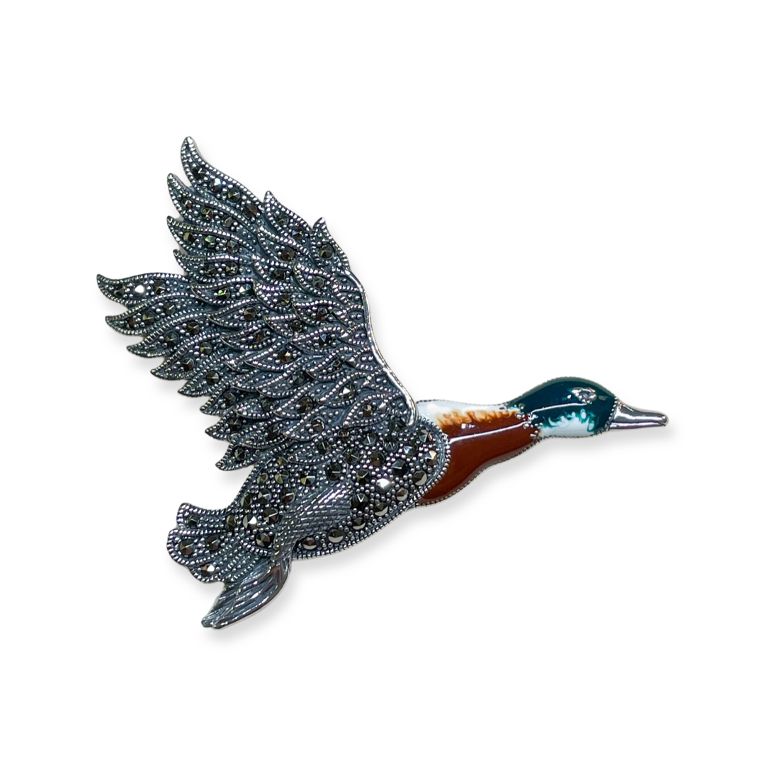 Silver Marcasite Mallard Duck Brooch - John Ross Jewellers