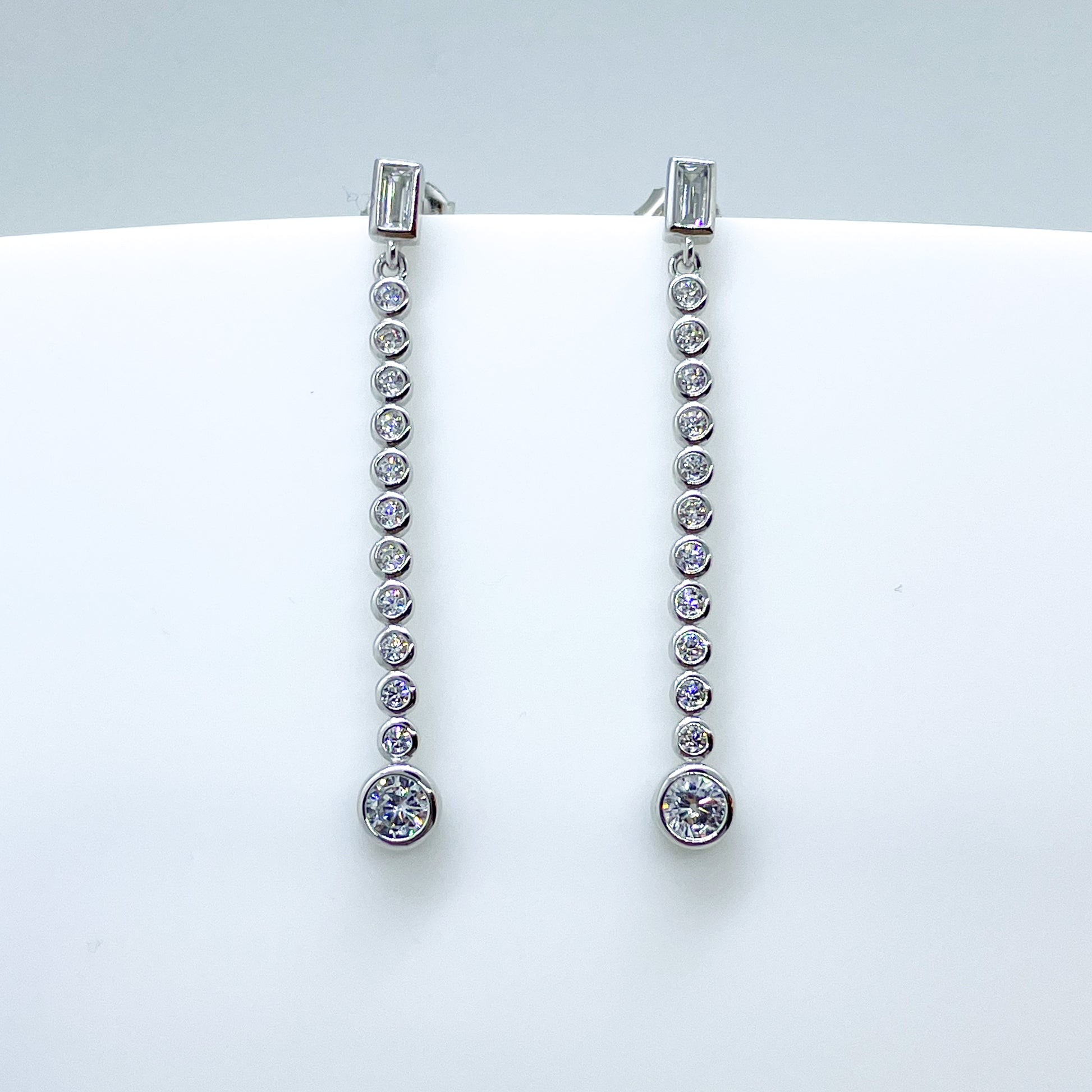 Silver CZ Bar Drop Earrings - John Ross Jewellers