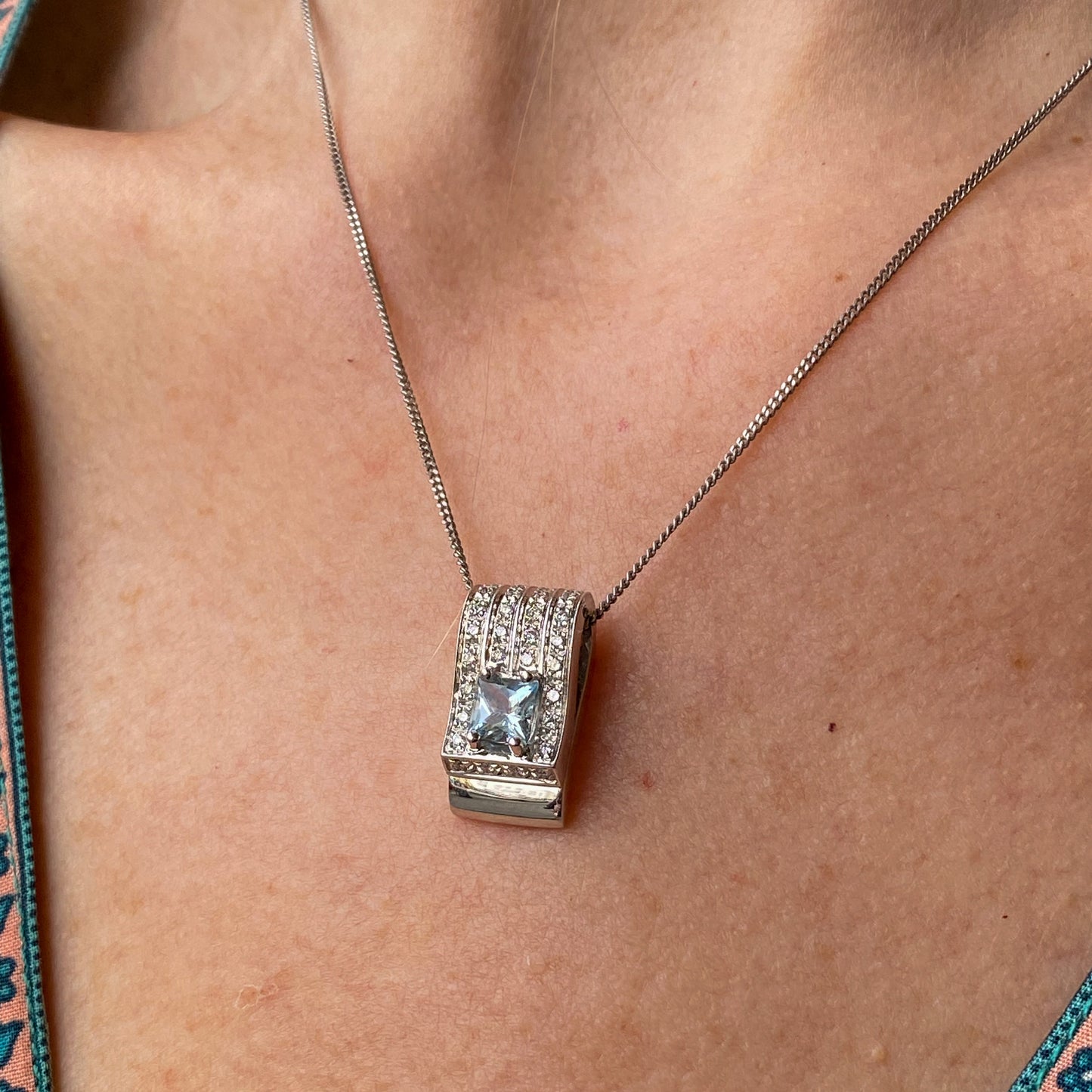 18ct White Gold Aquamarine & Diamond Pendant Necklace - John Ross Jewellers