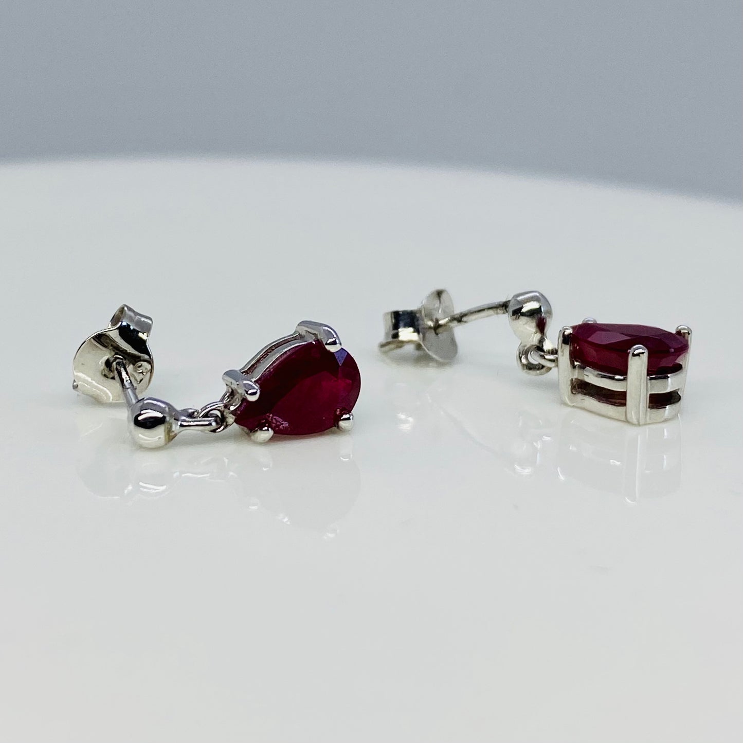 9ct White Gold Ruby Drop Earrings - John Ross Jewellers