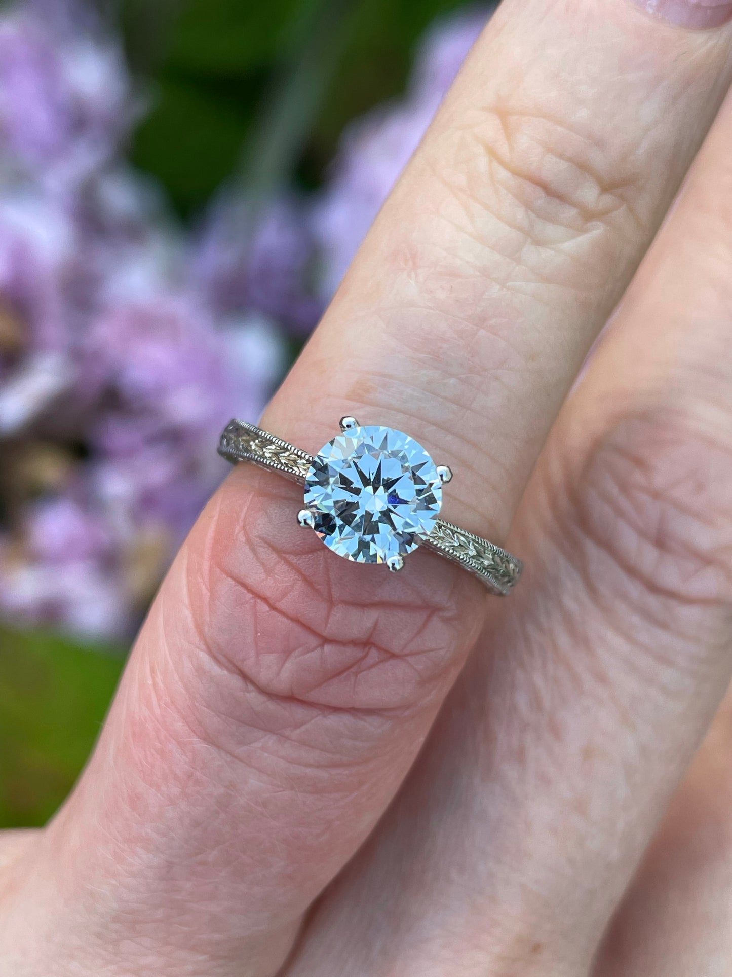 Silver CZ Solitaire Ring | Textured Details - John Ross Jewellers