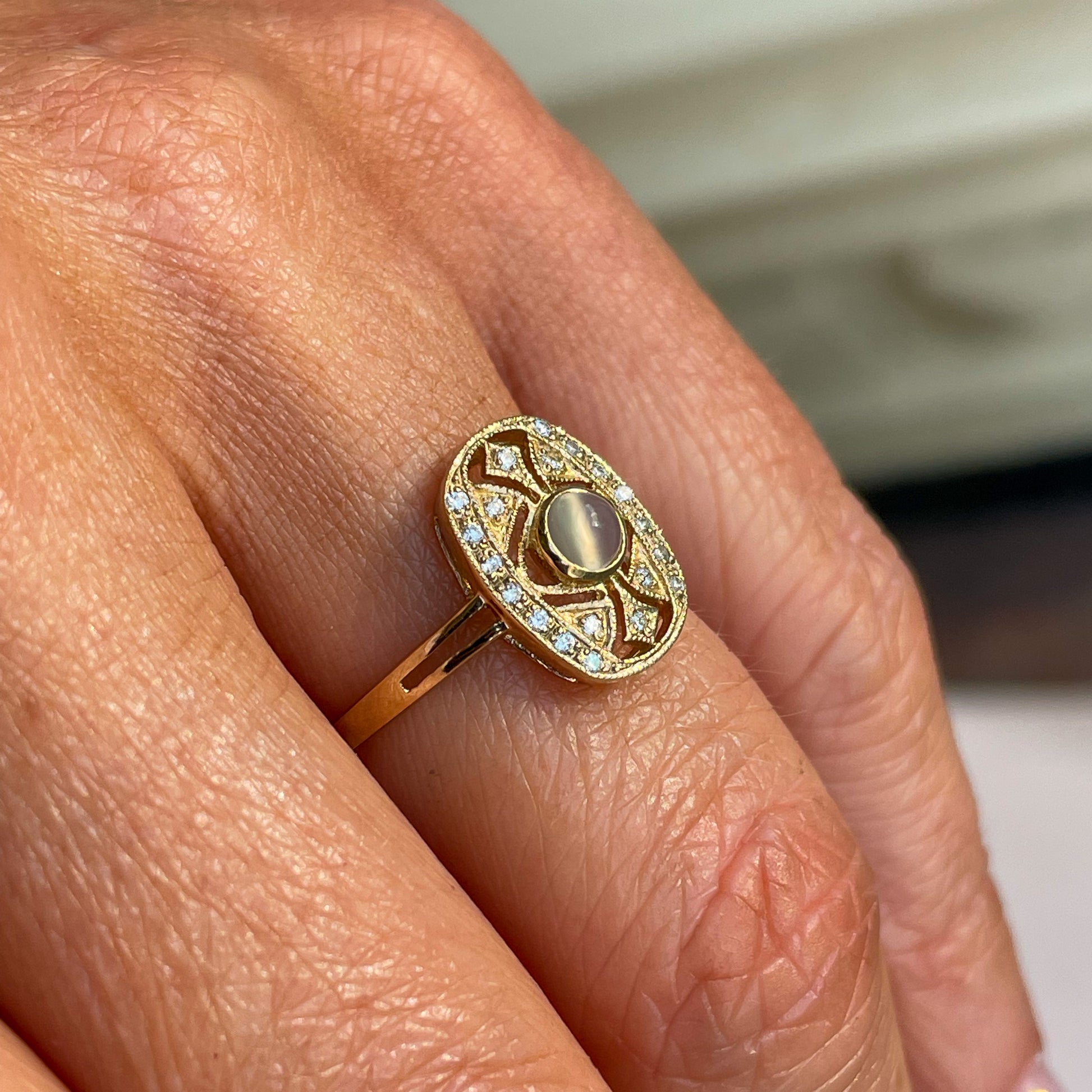 9ct Yellow Gold Moonstone & Diamond Ring - John Ross Jewellers
