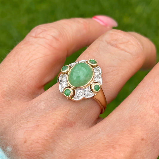 9ct Gold Jade & Diamond Ring - John Ross Jewellers