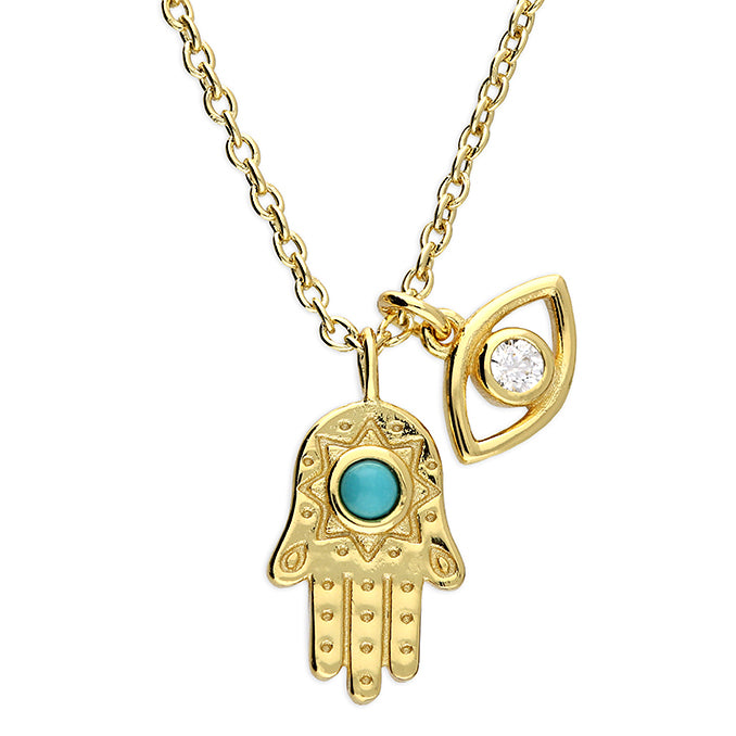 Sunshine Turquoise Hamsa & CZ Evil Eye Necklace - John Ross Jewellers