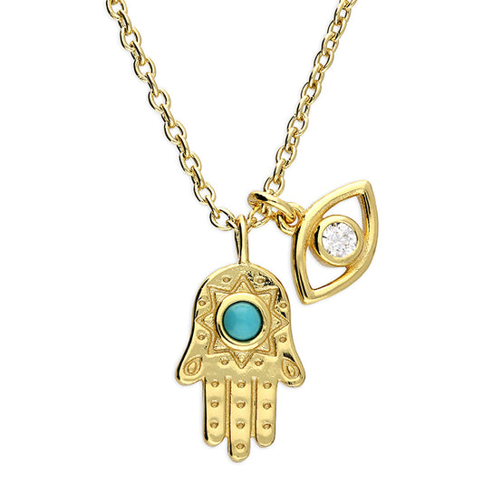 Sunshine Turquoise Hamsa & CZ Evil Eye Necklace - John Ross Jewellers