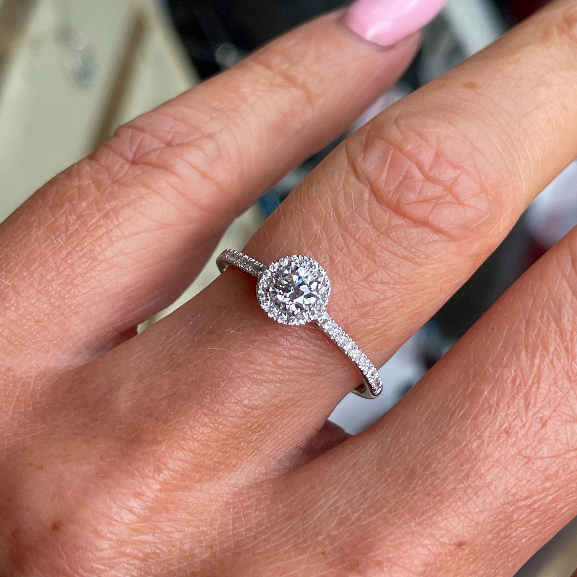 Platinum Halo Diamond Solitaire Engagement Ring | 0.49ct - John Ross Jewellers