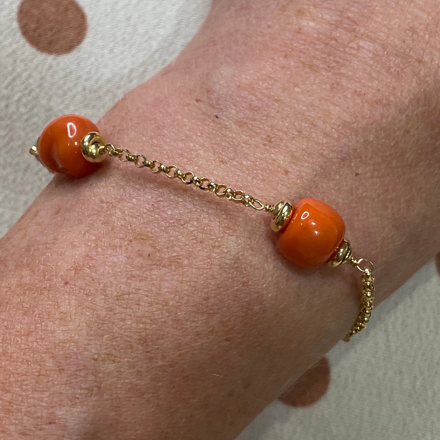 18ct Gold Soft Red Coral & Chain Bracelet - John Ross Jewellers