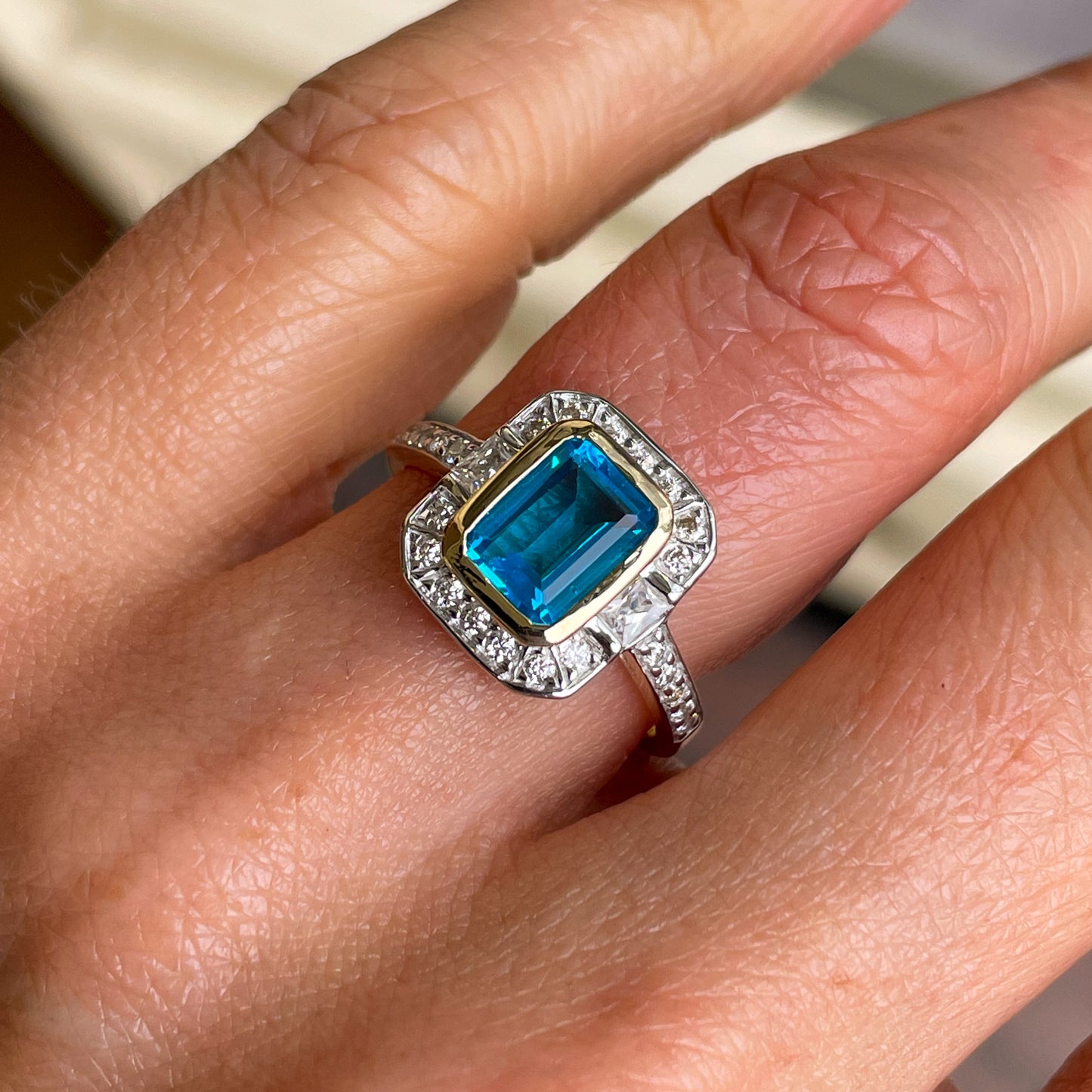 9ct Gold Blue Topaz & CZ Vintage Style Ring - John Ross Jewellers